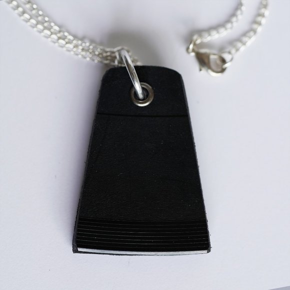 Black Vinyl Record Pendant Cracked with Blue Spark - Picture 4 of 5